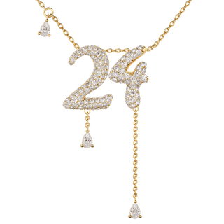 24 Pavé Diamond Numerology Necklace Yellow Gold 15mm by Logan Hollowell Jewelry