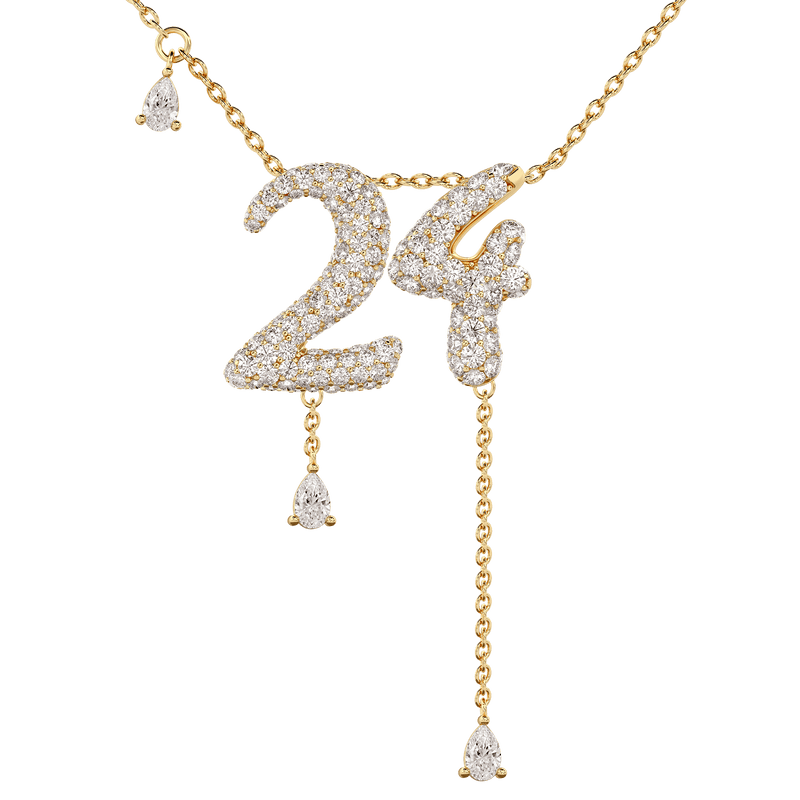 24 Pavé Diamond Numerology Necklace Yellow Gold 15mm by Logan Hollowell Jewelry