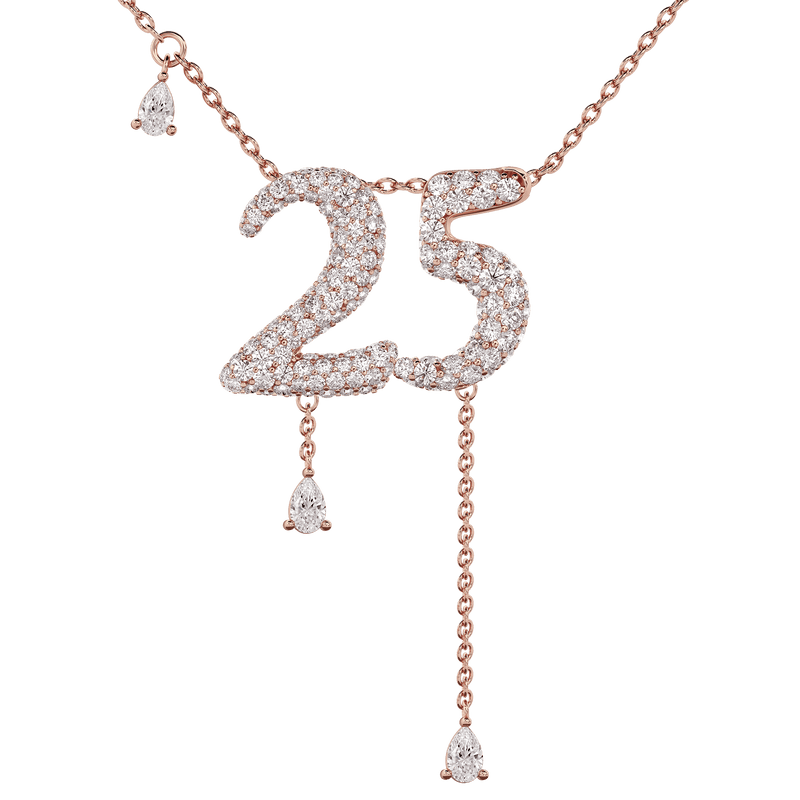 25 Pavé Diamond Numerology Necklace Rose Gold 15mm by Logan Hollowell Jewelry