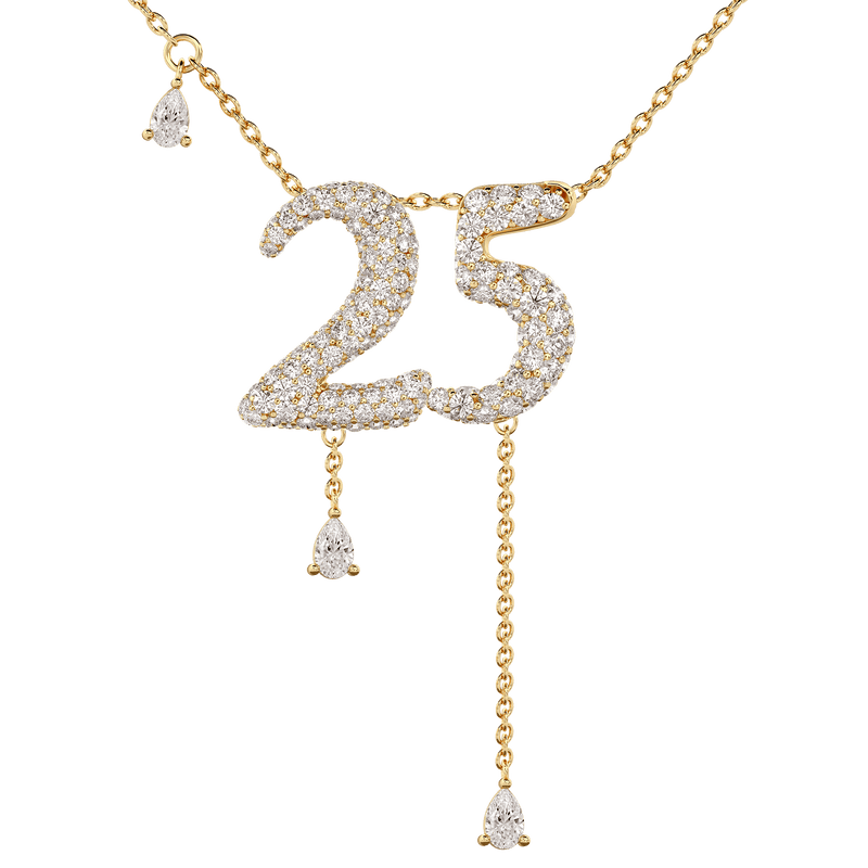 25 Pavé Diamond Numerology Necklace Yellow Gold 15mm by Logan Hollowell Jewelry