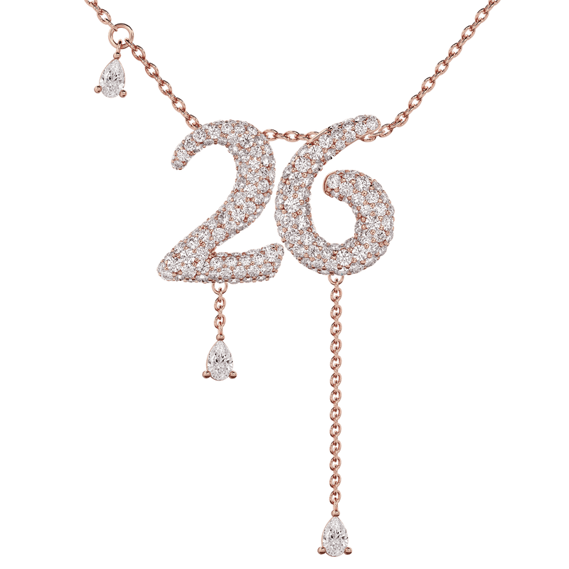 26 Pavé Diamond Numerology Necklace Rose Gold 15mm by Logan Hollowell Jewelry