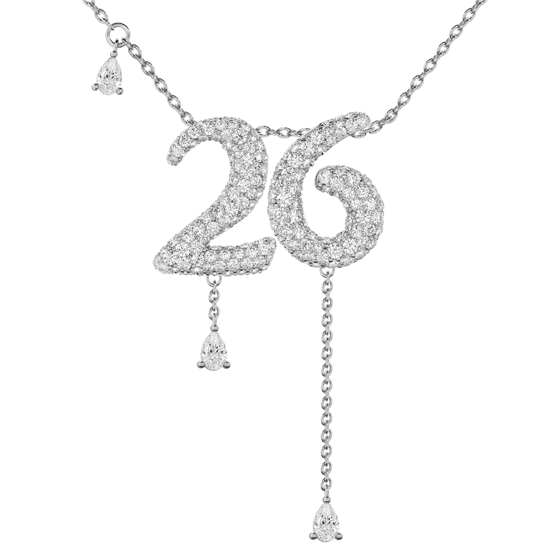 26 Pavé Diamond Numerology Necklace White Gold 15mm by Logan Hollowell Jewelry