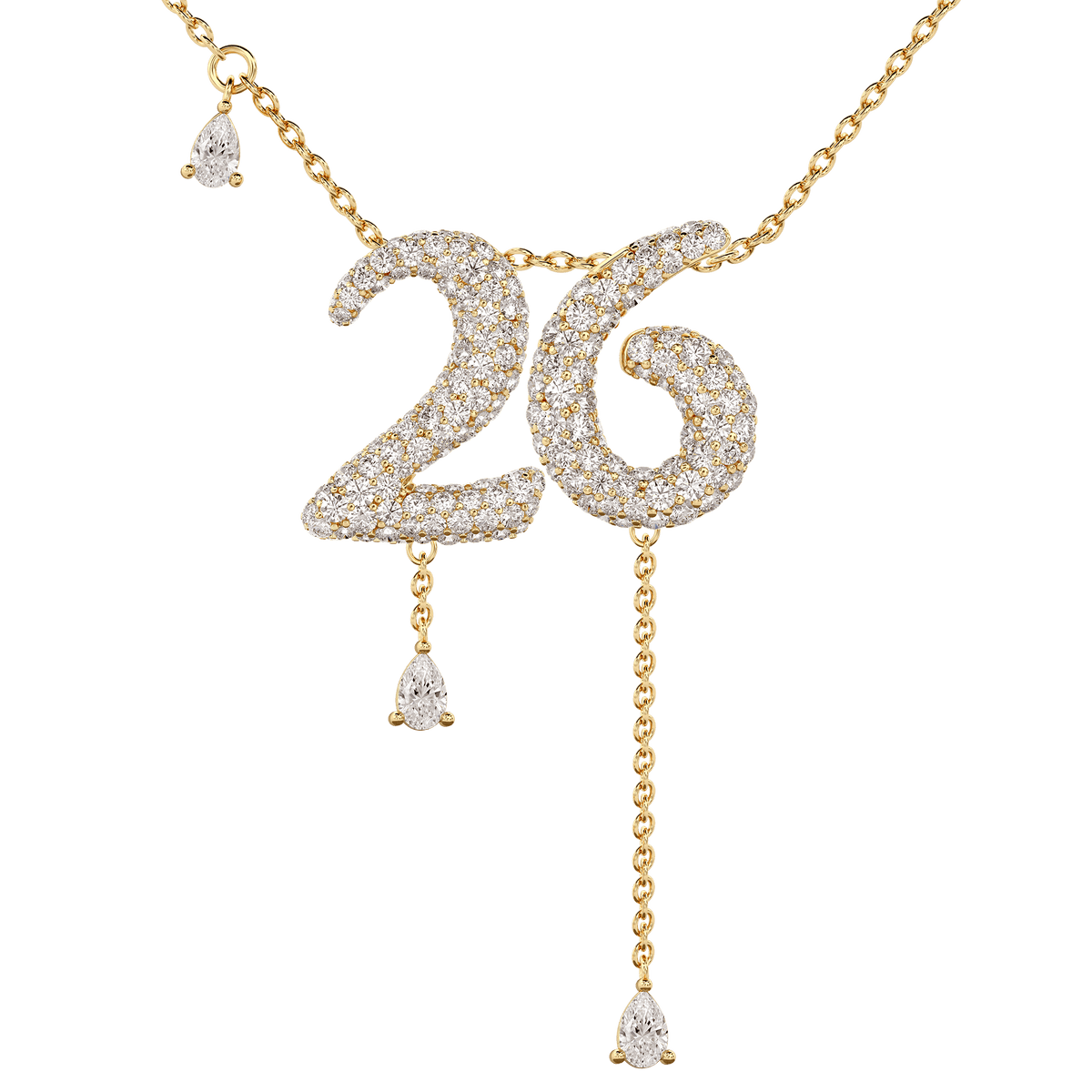 26 Pavé Diamond Numerology Necklace Yellow Gold 15mm by Logan Hollowell Jewelry