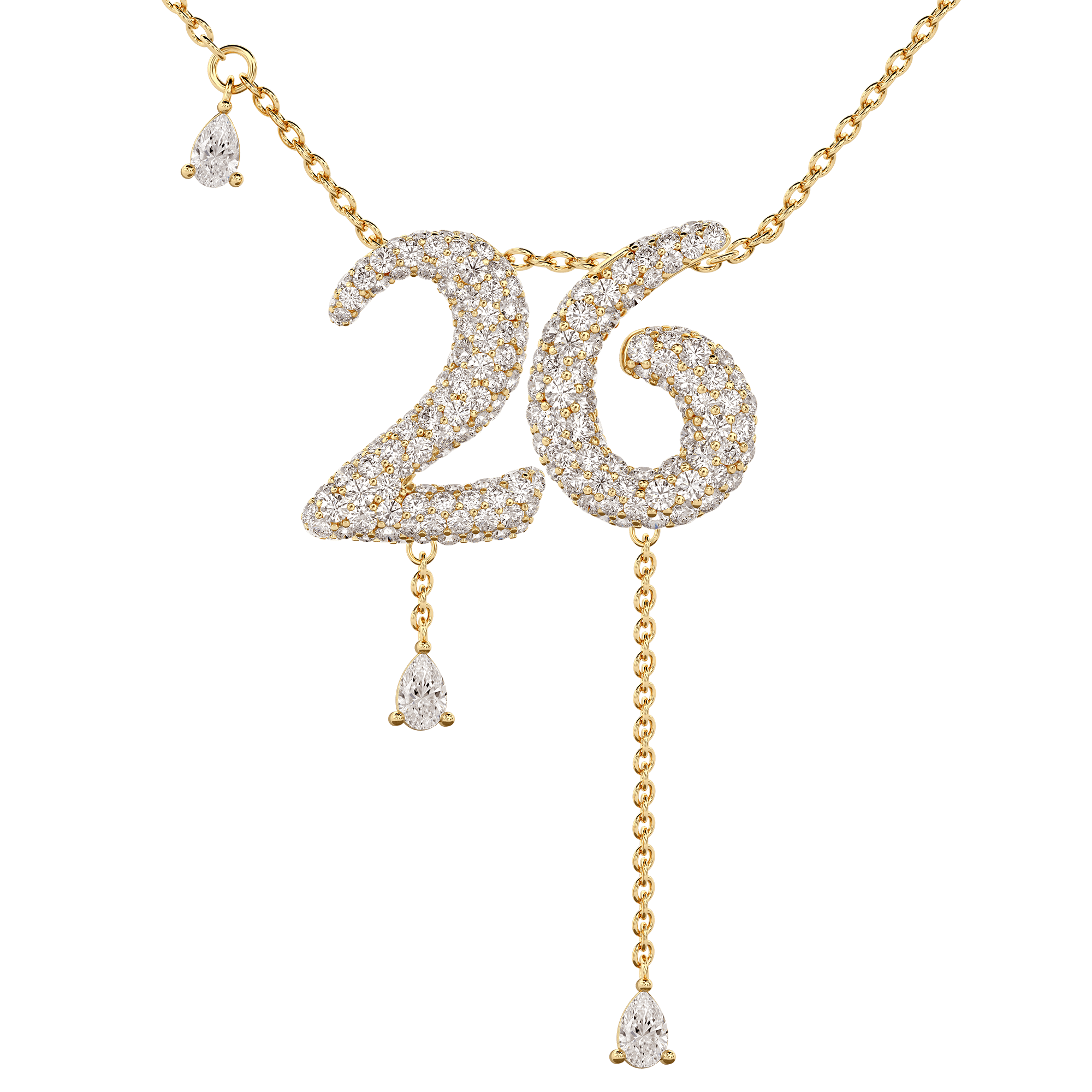 26 Pavé Diamond Numerology Necklace Yellow Gold 15mm by Logan Hollowell Jewelry