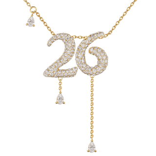 26 Pavé Diamond Numerology Necklace Yellow Gold 15mm by Logan Hollowell Jewelry