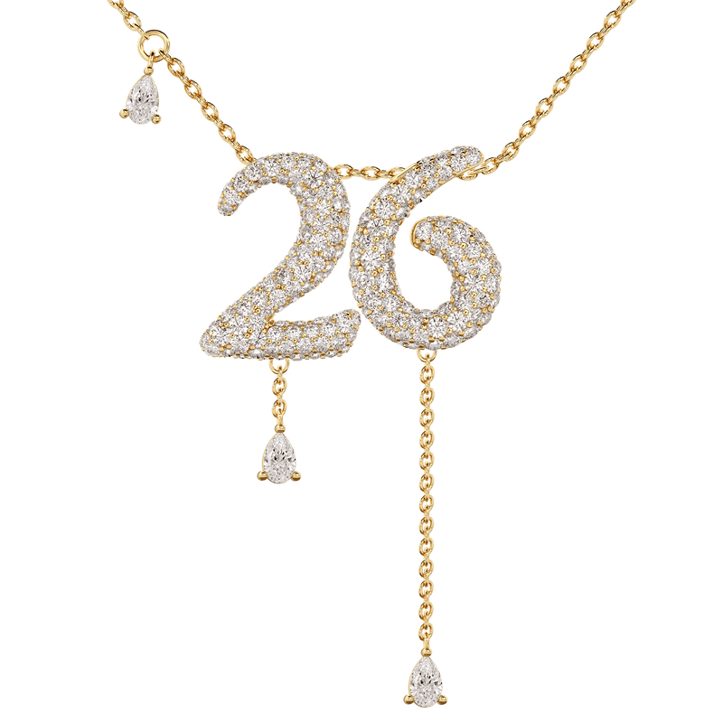26 Pavé Diamond Numerology Necklace Yellow Gold 15mm by Logan Hollowell Jewelry