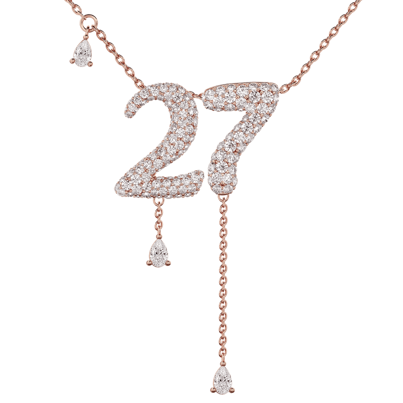 27 Pavé Diamond Numerology Necklace Rose Gold 15mm by Logan Hollowell Jewelry