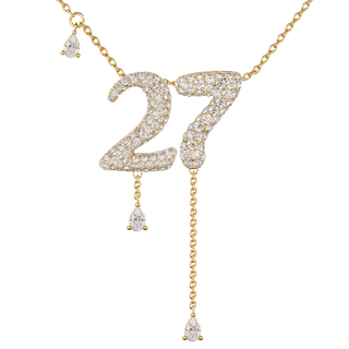 27 Pavé Diamond Numerology Necklace Yellow Gold 15mm by Logan Hollowell Jewelry
