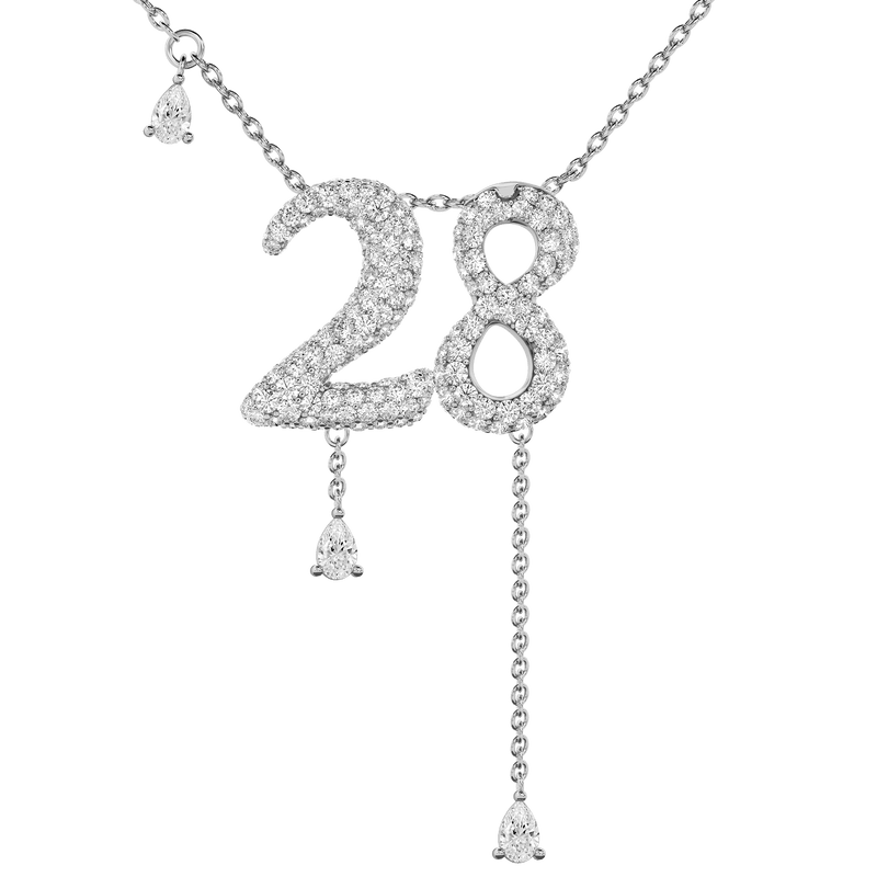 28 Pavé Diamond Numerology Necklace White Gold 15mm by Logan Hollowell Jewelry