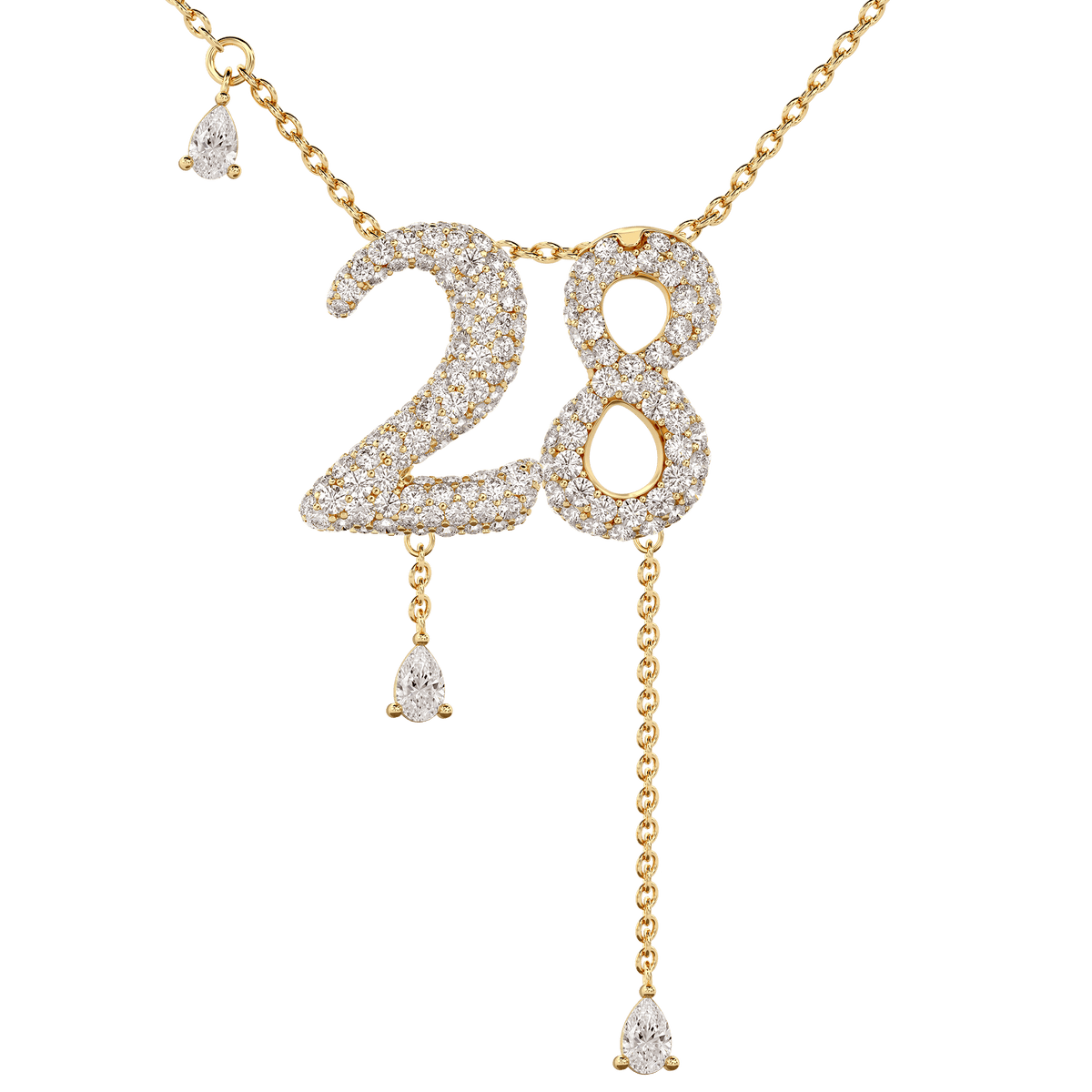 28 Pavé Diamond Numerology Necklace Yellow Gold 15mm by Logan Hollowell Jewelry