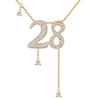 28 Pavé Diamond Numerology Necklace Yellow Gold 15mm by Logan Hollowell Jewelry