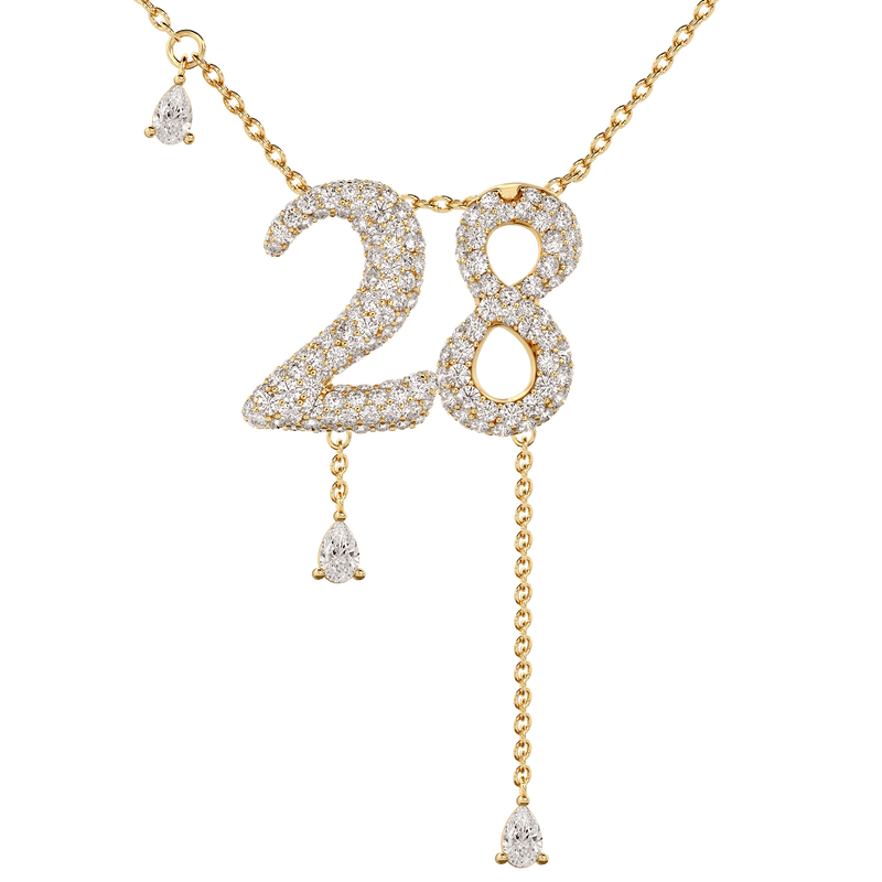 28 Pavé Diamond Numerology Necklace Yellow Gold 15mm by Logan Hollowell Jewelry