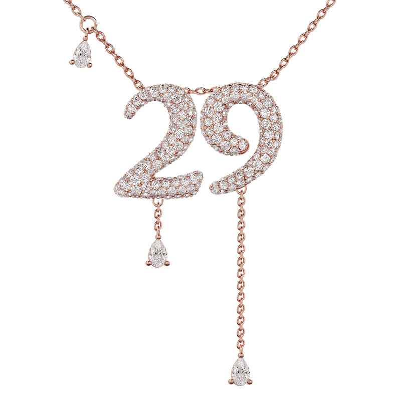 29 Pavé Diamond Numerology Necklace Rose Gold 15mm by Logan Hollowell Jewelry