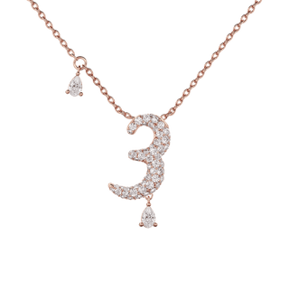 3 Pavé Diamond Numerology Necklace Rose Gold 15mm by Logan Hollowell Jewelry