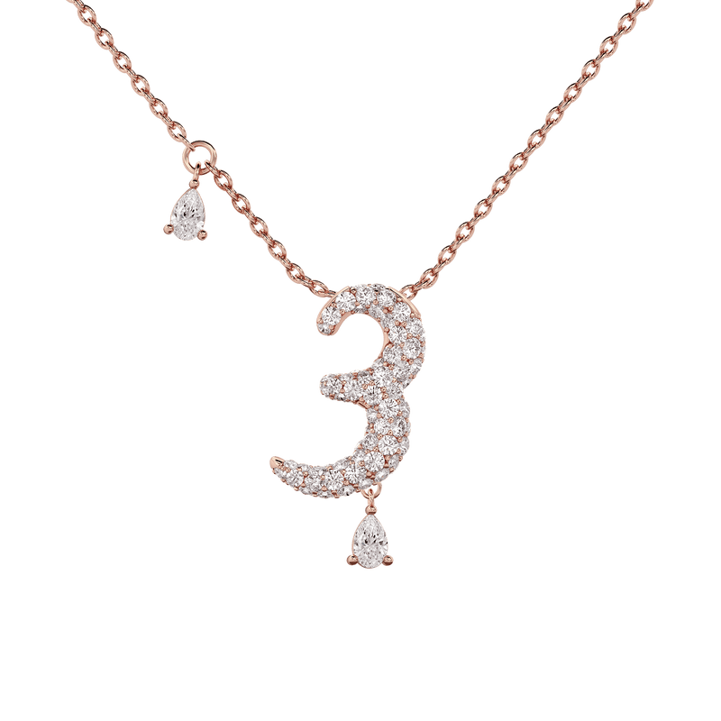 3 Pavé Diamond Numerology Necklace Rose Gold 15mm by Logan Hollowell Jewelry