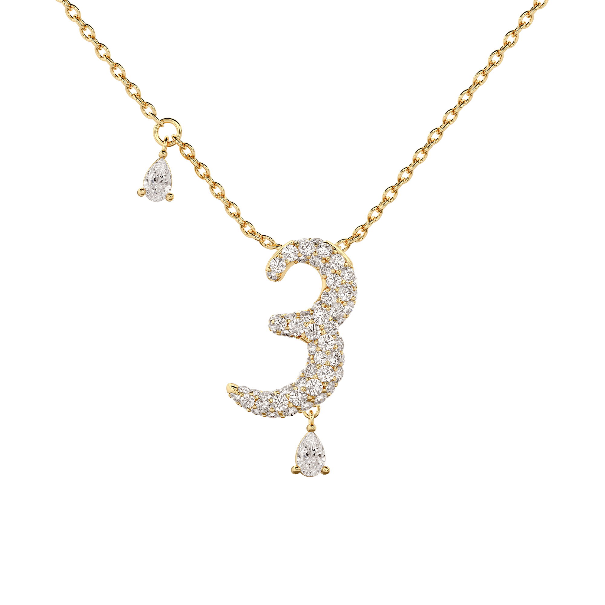 3 Pavé Diamond Numerology Necklace Yellow Gold 15mm by Logan Hollowell Jewelry