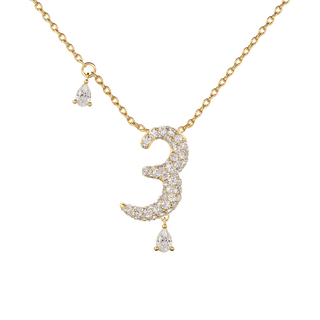 3 Pavé Diamond Numerology Necklace Yellow Gold 15mm by Logan Hollowell Jewelry