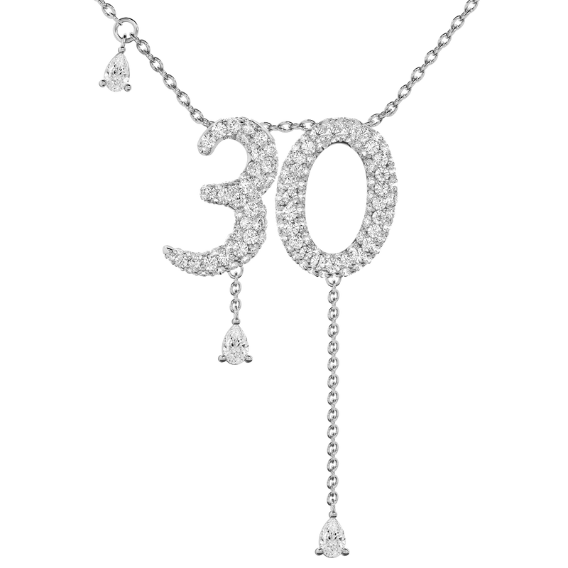 30 Pavé Diamond Numerology Necklace White Gold 15mm by Logan Hollowell Jewelry