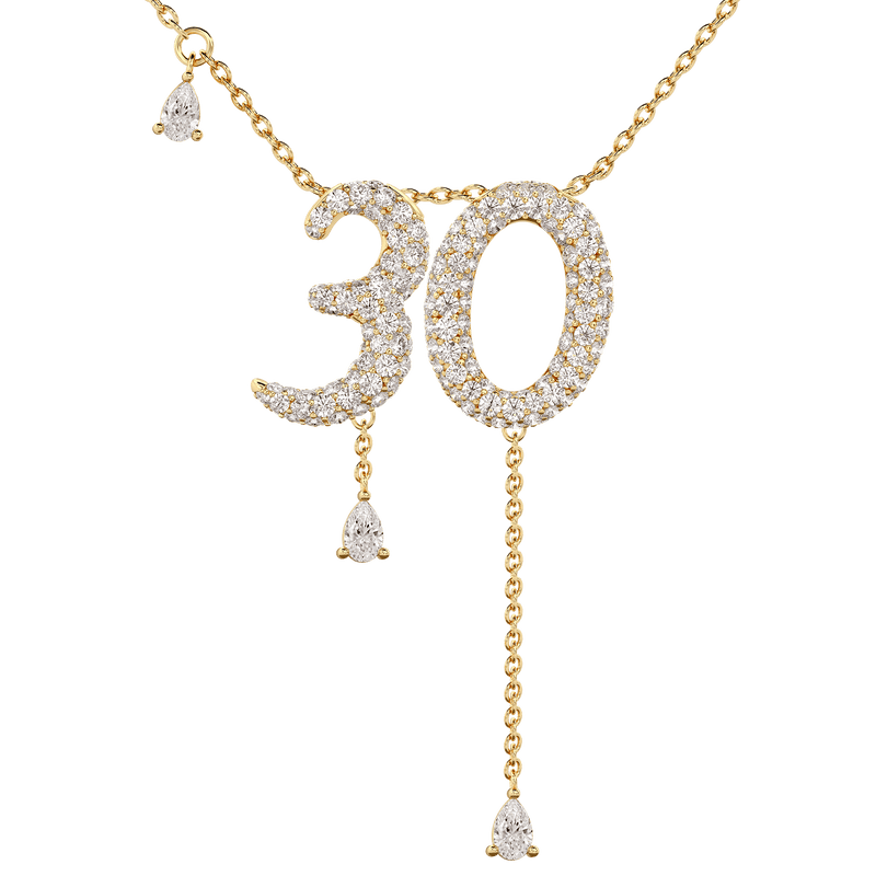 30 Pavé Diamond Numerology Necklace Yellow Gold 15mm by Logan Hollowell Jewelry