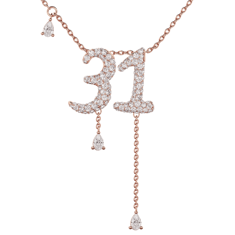 31 Pavé Diamond Numerology Necklace Rose Gold 15mm by Logan Hollowell Jewelry
