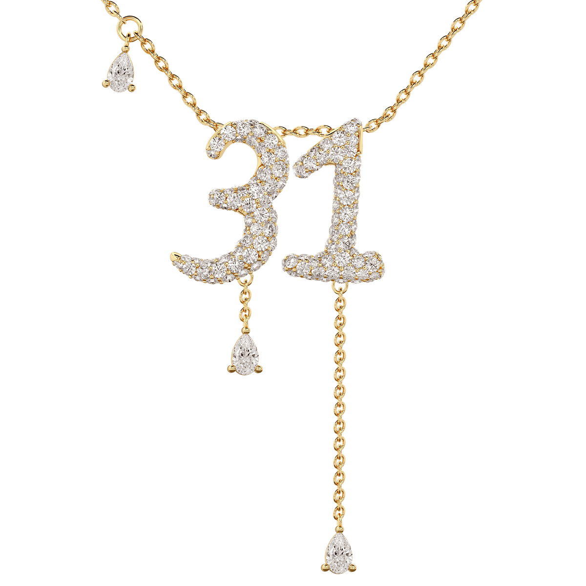 31 Pavé Diamond Numerology Necklace Yellow Gold 15mm by Logan Hollowell Jewelry