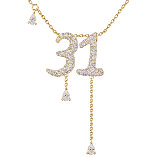 31 Pavé Diamond Numerology Necklace Yellow Gold 15mm by Logan Hollowell Jewelry
