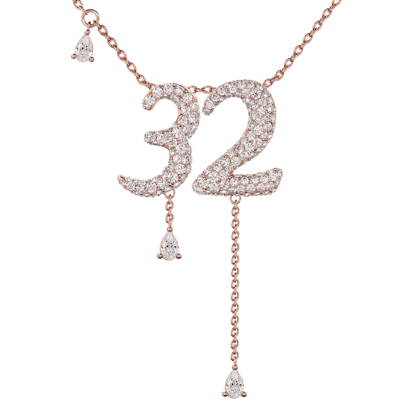 32 Pavé Diamond Numerology Necklace Rose Gold 15mm by Logan Hollowell Jewelry