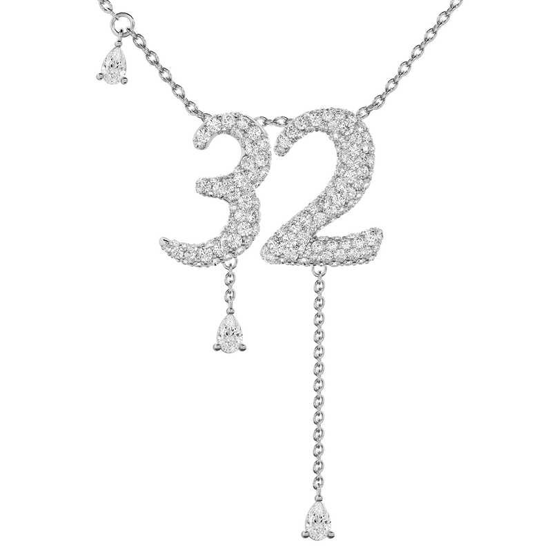32 Pavé Diamond Numerology Necklace White Gold 15mm by Logan Hollowell Jewelry