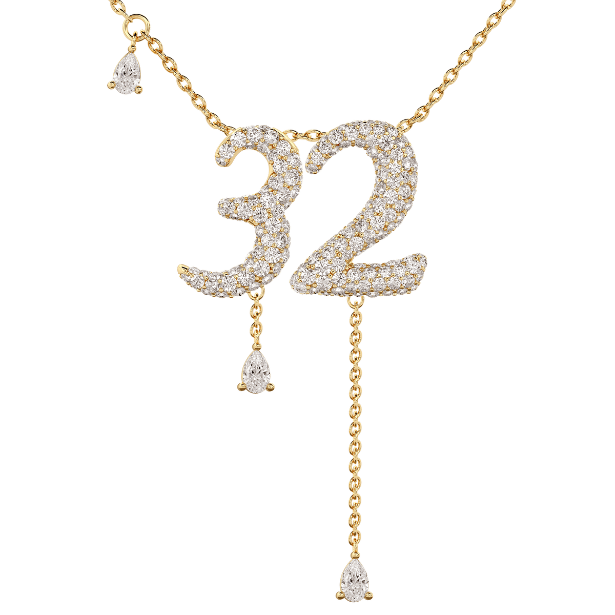 32 Pavé Diamond Numerology Necklace Yellow Gold 15mm by Logan Hollowell Jewelry