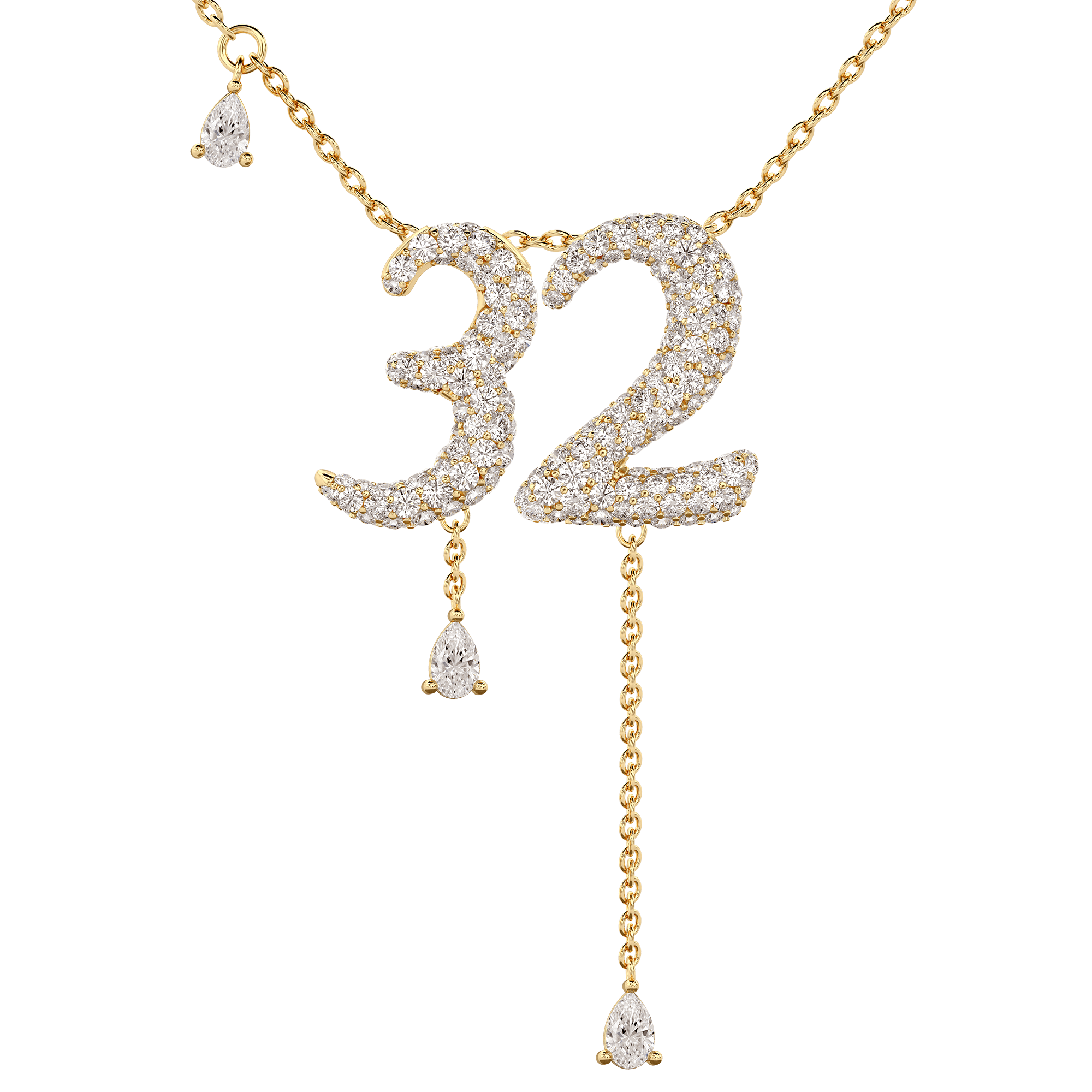 32 Pavé Diamond Numerology Necklace Yellow Gold 15mm by Logan Hollowell Jewelry