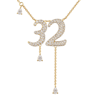 32 Pavé Diamond Numerology Necklace Yellow Gold 15mm by Logan Hollowell Jewelry