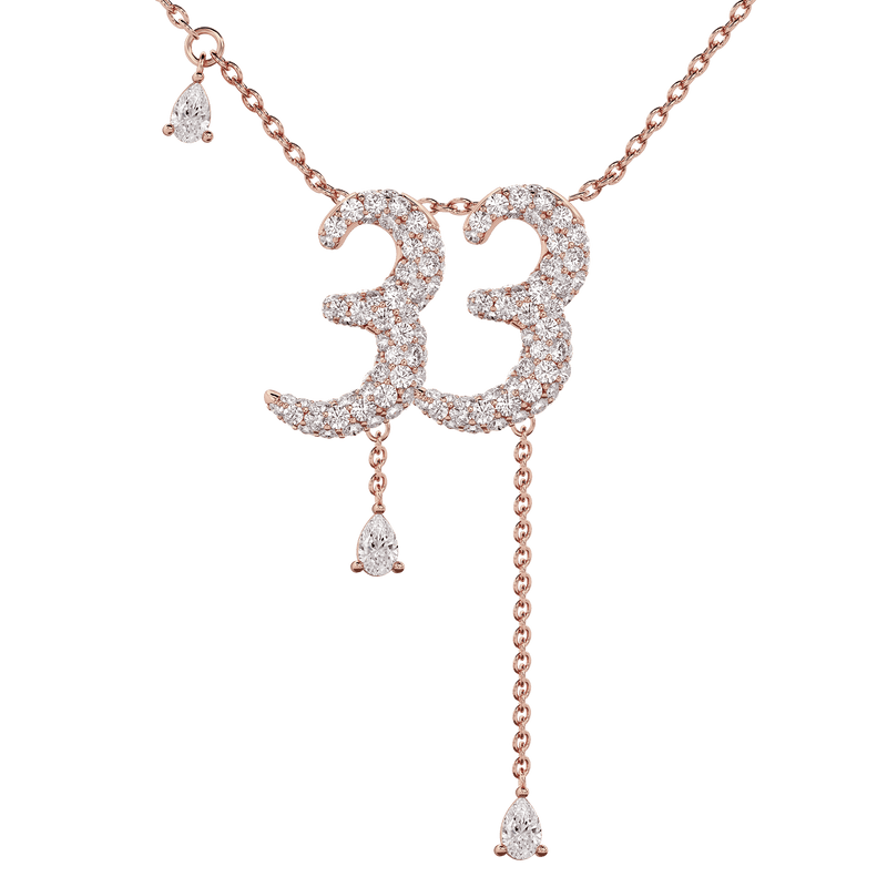 33 Pavé Diamond Numerology Necklace Rose Gold 15mm by Logan Hollowell Jewelry
