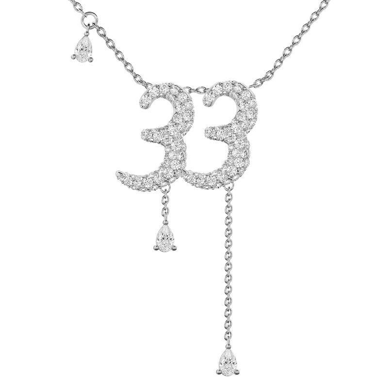 33 Pavé Diamond Numerology Necklace White Gold 15mm by Logan Hollowell Jewelry