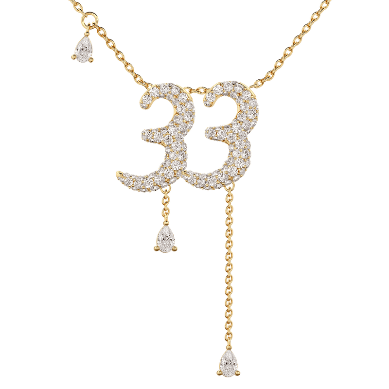 33 Pavé Diamond Numerology Necklace Yellow Gold 15mm by Logan Hollowell Jewelry