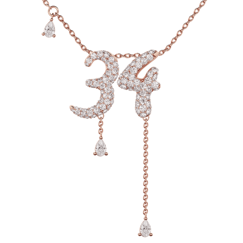 34 Pavé Diamond Numerology Necklace Rose Gold 15mm by Logan Hollowell Jewelry