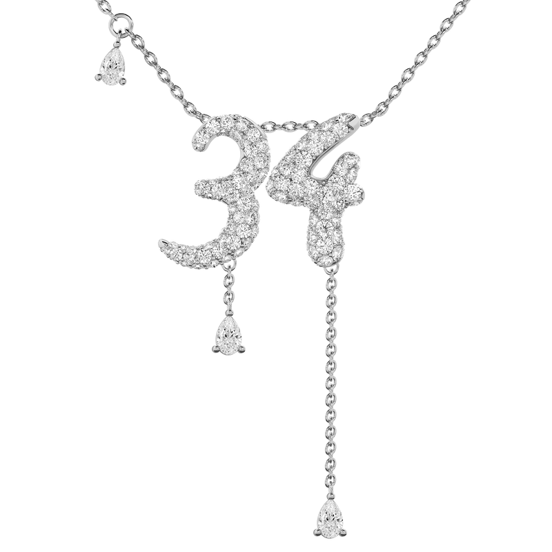 34 Pavé Diamond Numerology Necklace White Gold 15mm by Logan Hollowell Jewelry