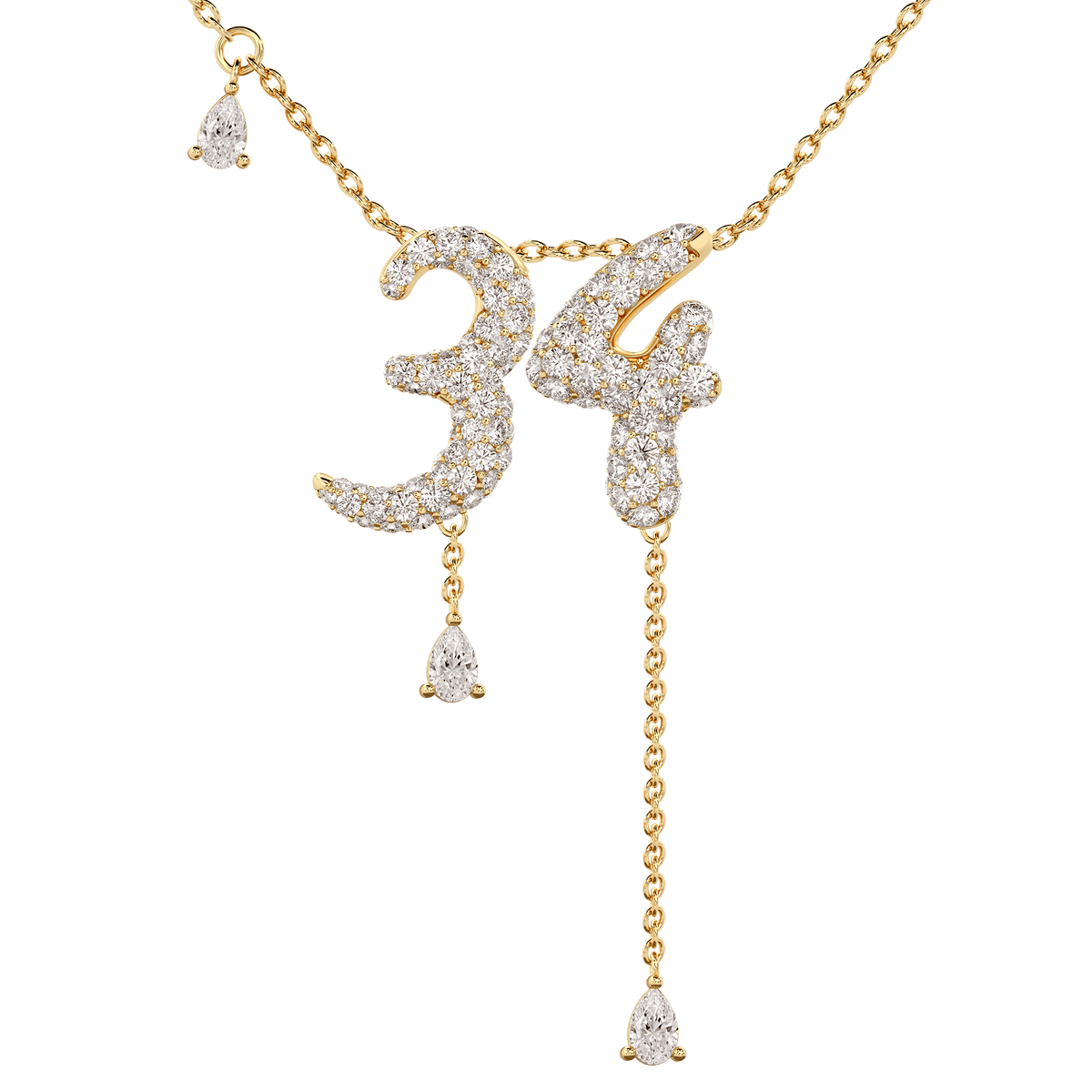34 Pavé Diamond Numerology Necklace Yellow Gold 15mm by Logan Hollowell Jewelry