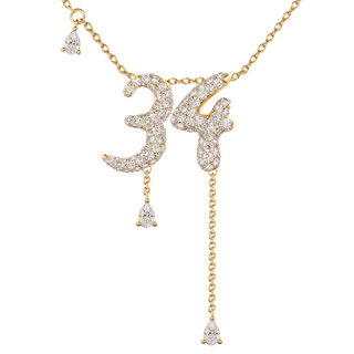 34 Pavé Diamond Numerology Necklace Yellow Gold 15mm by Logan Hollowell Jewelry