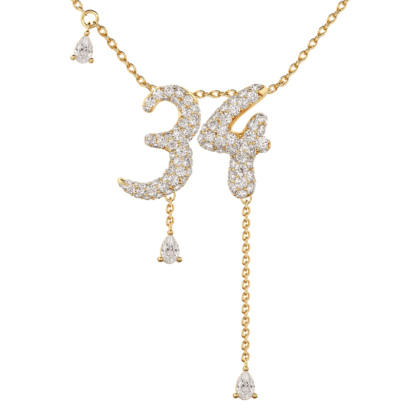 34 Pavé Diamond Numerology Necklace Yellow Gold 15mm by Logan Hollowell Jewelry