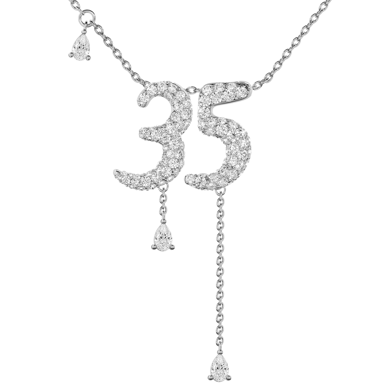 35 Pavé Diamond Numerology Necklace White Gold 15mm by Logan Hollowell Jewelry