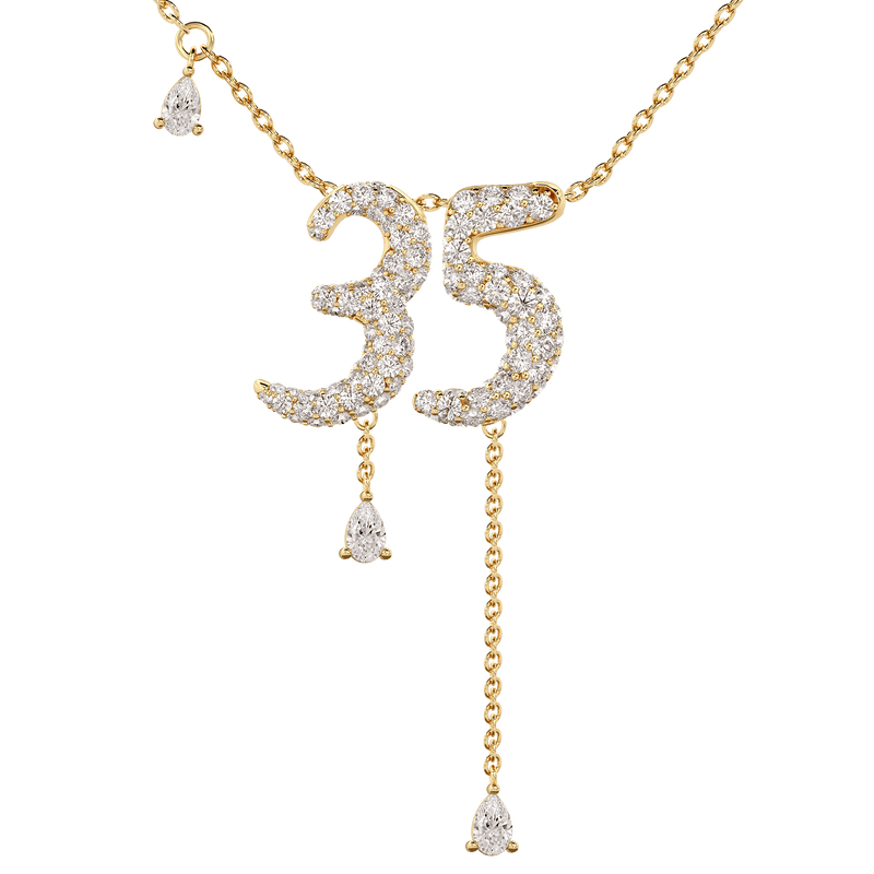 35 Pavé Diamond Numerology Necklace Yellow Gold 15mm by Logan Hollowell Jewelry