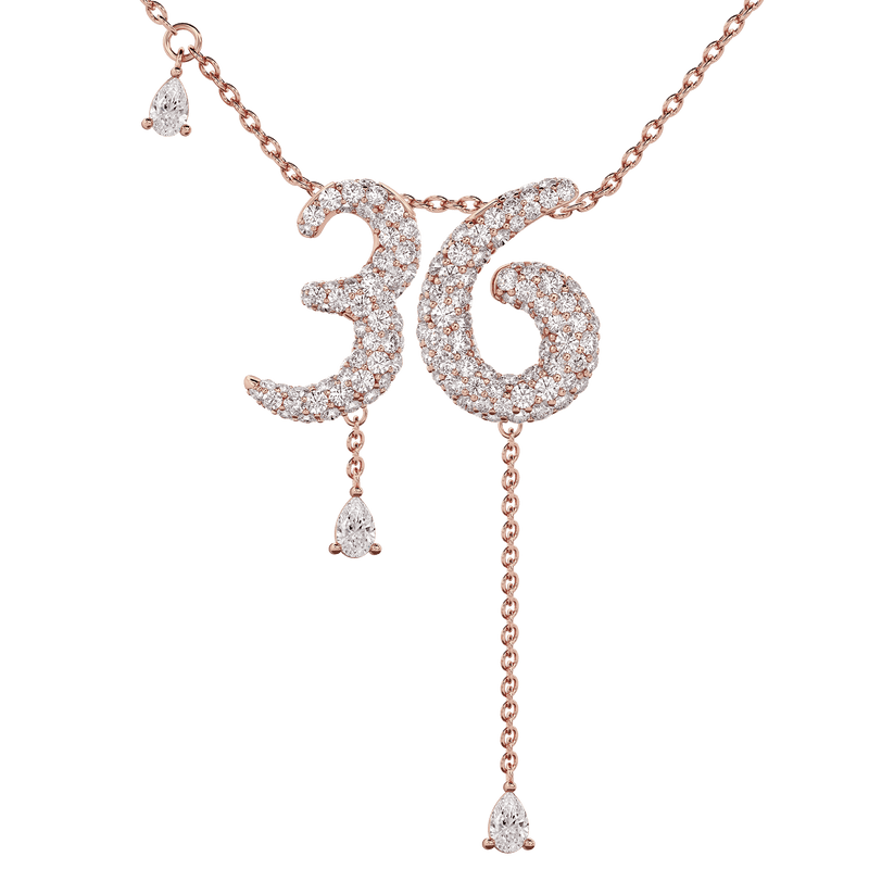 36 Pavé Diamond Numerology Necklace Rose Gold 15mm by Logan Hollowell Jewelry