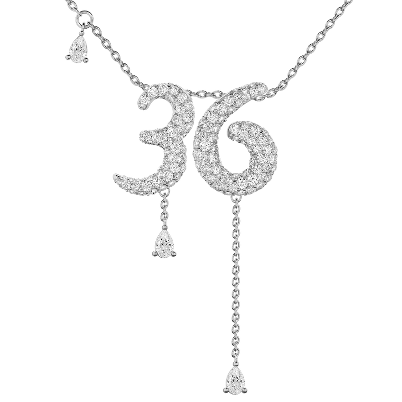 36 Pavé Diamond Numerology Necklace White Gold 15mm by Logan Hollowell Jewelry