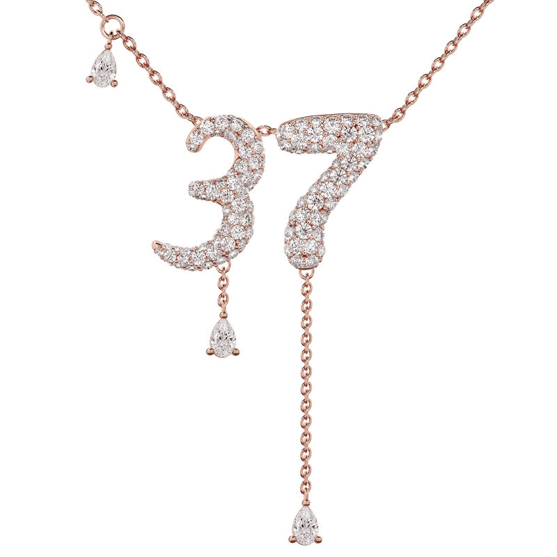 37 Pavé Diamond Numerology Necklace Rose Gold 15mm by Logan Hollowell Jewelry