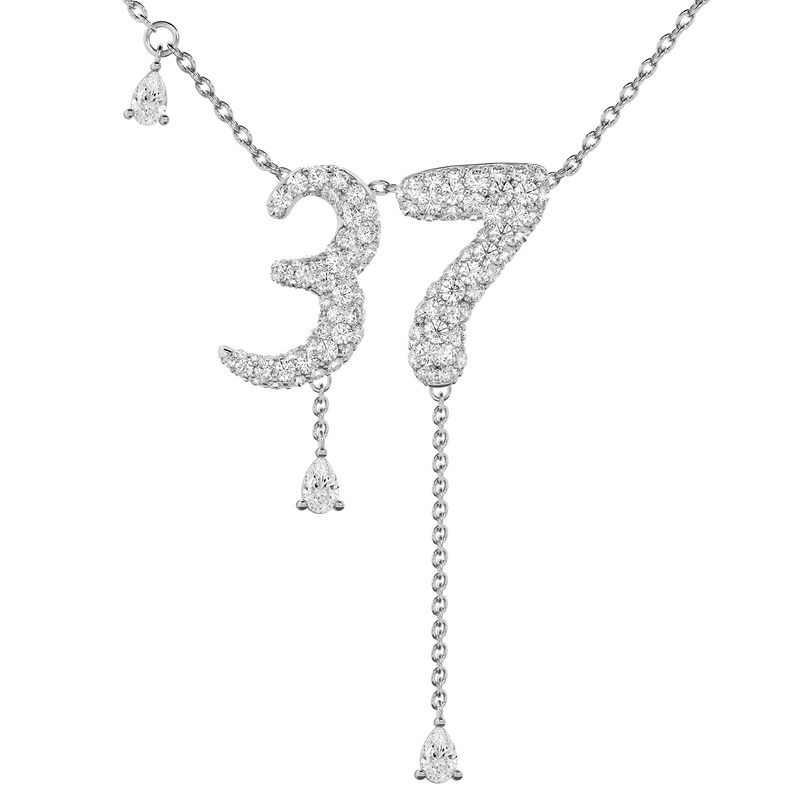 37 Pavé Diamond Numerology Necklace White Gold 15mm by Logan Hollowell Jewelry