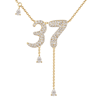 37 Pavé Diamond Numerology Necklace Yellow Gold 15mm by Logan Hollowell Jewelry