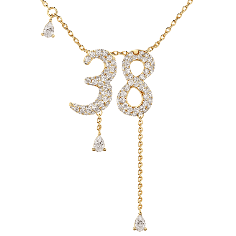 38 Pavé Diamond Numerology Necklace Yellow Gold 15mm by Logan Hollowell Jewelry