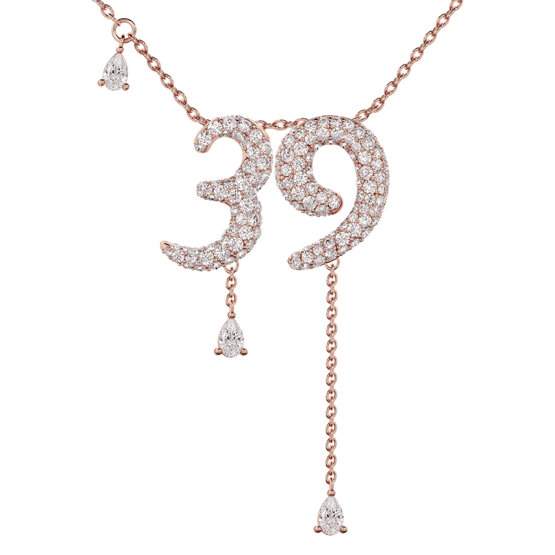 39 Pavé Diamond Numerology Necklace Rose Gold 15mm by Logan Hollowell Jewelry