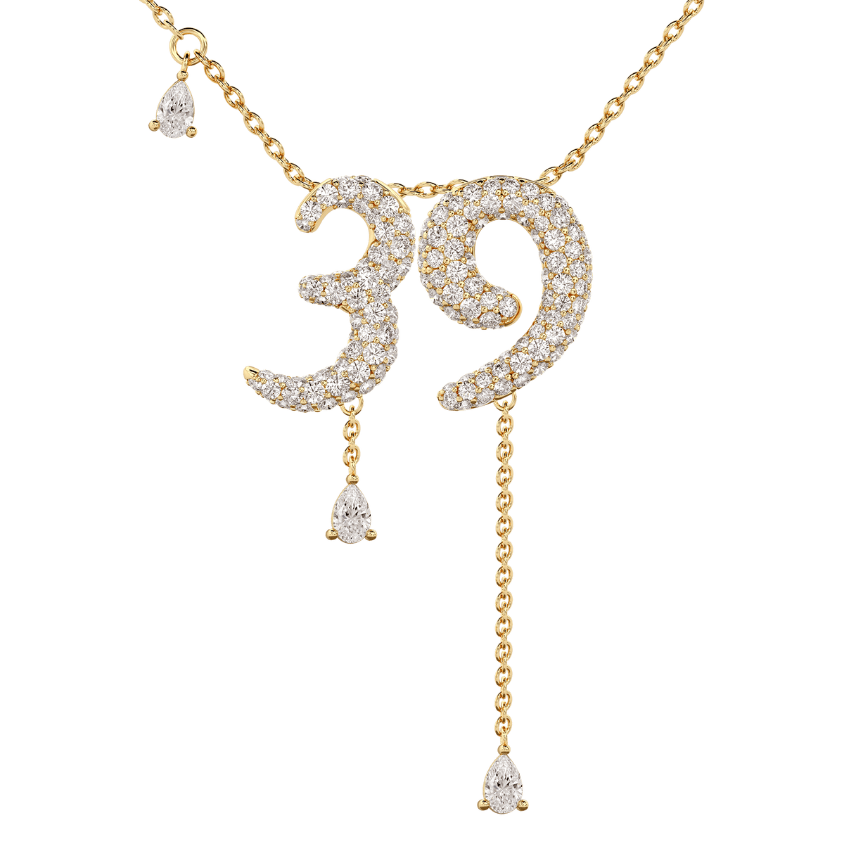39 Pavé Diamond Numerology Necklace Yellow Gold 15mm by Logan Hollowell Jewelry