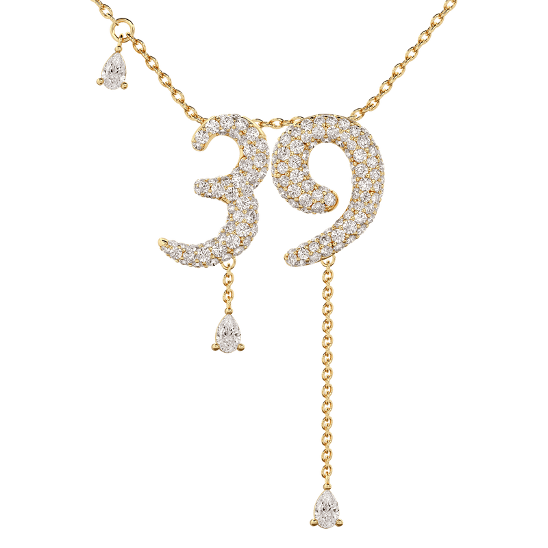39 Pavé Diamond Numerology Necklace Yellow Gold 15mm by Logan Hollowell Jewelry